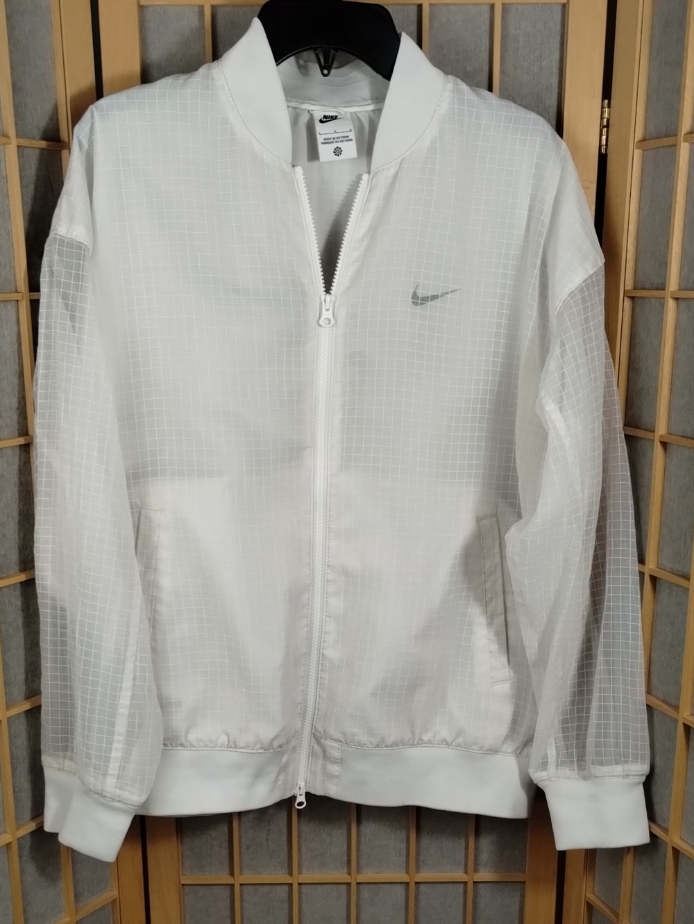 Nike White Essentials Woven Bomber Varsity Full-Zip Windbreaker Size L